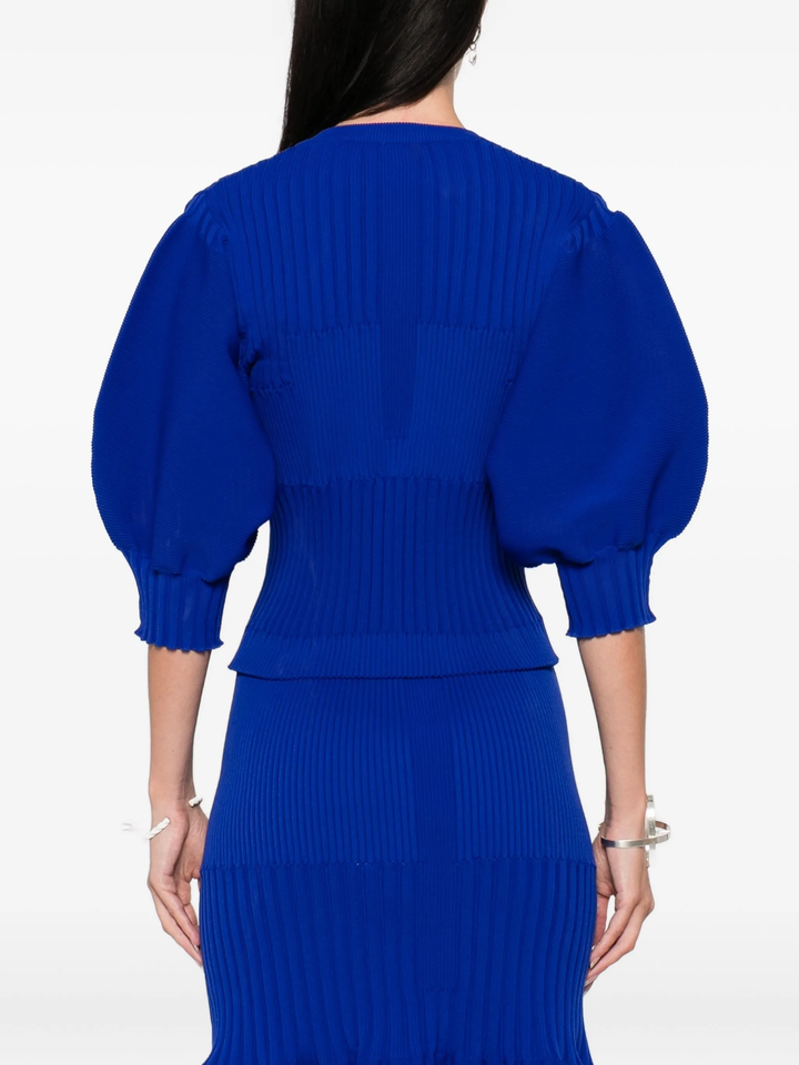 Fluted Short Puff Sleeve Cardigan