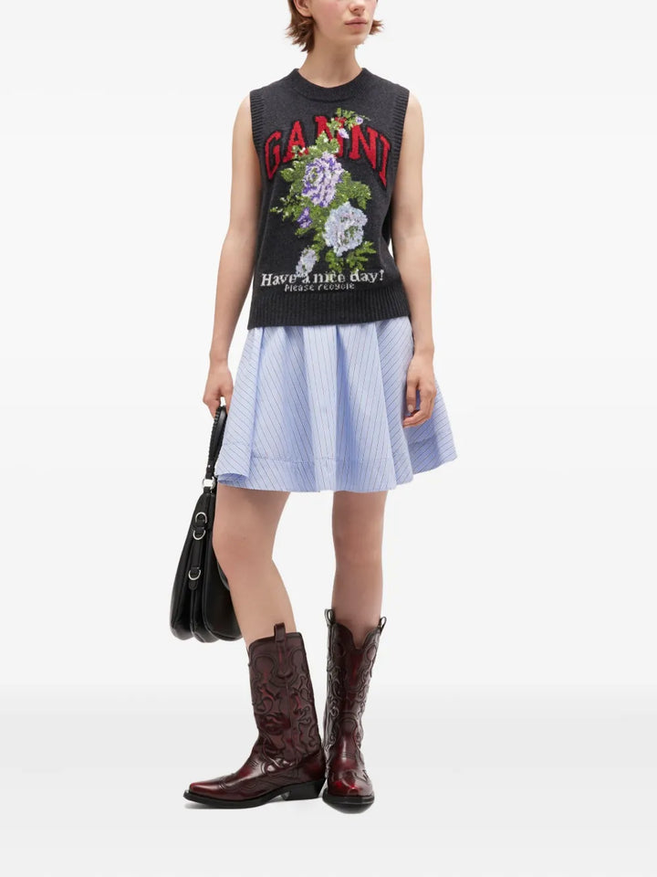 Graphic Wool Mix Flowers Vest