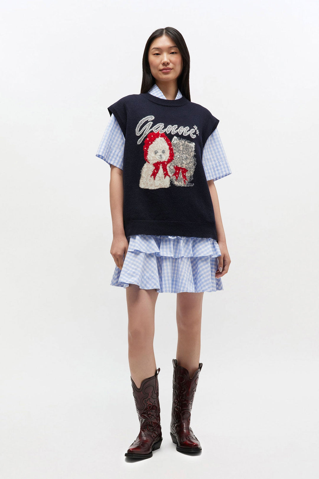 Graphic Wool Mix Cute Puppies Top