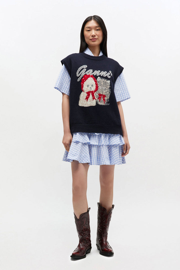 Graphic Wool Mix Cute Puppies Top