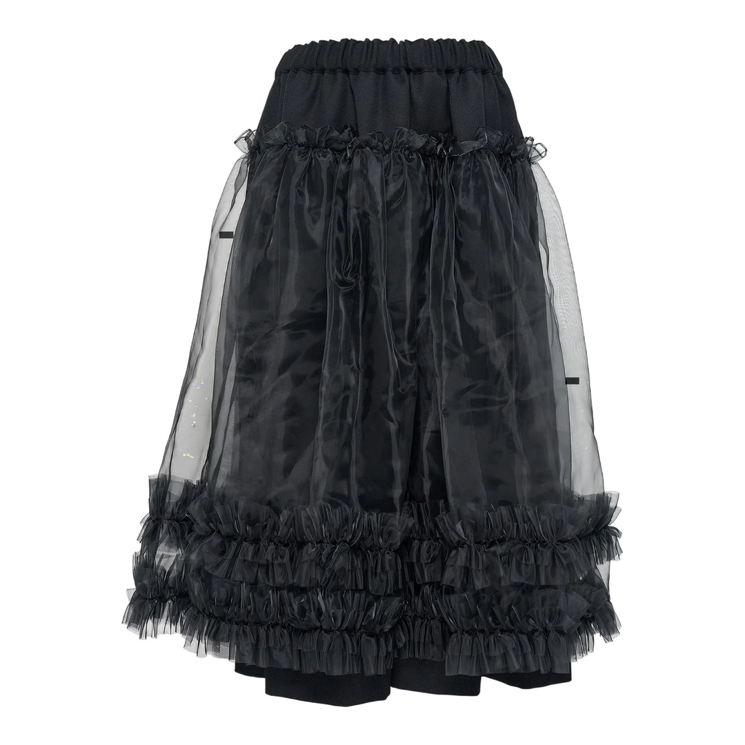 Wool Gabardine x Polyester Organza Skirt