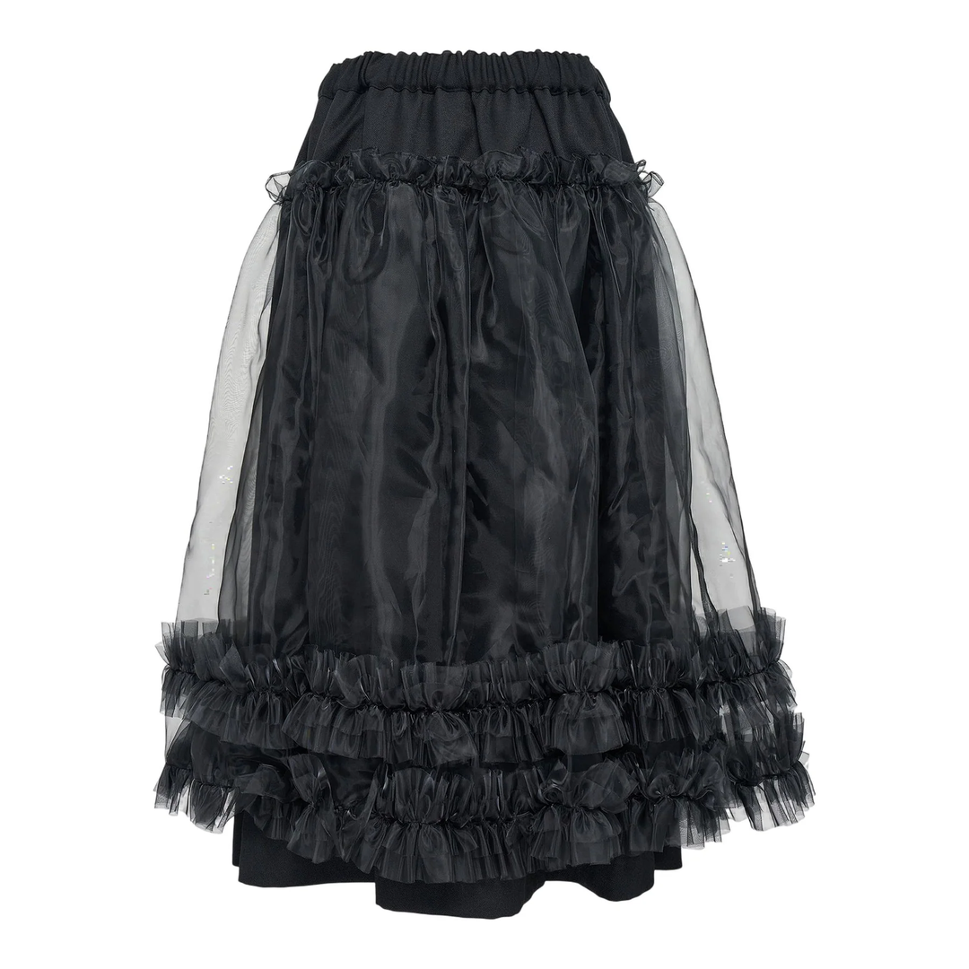 Wool Gabardine x Polyester Organza Skirt