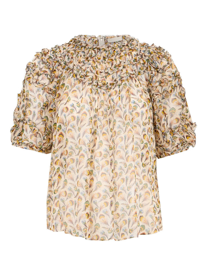 Isolda Silk Smocked Short Sleeve Top