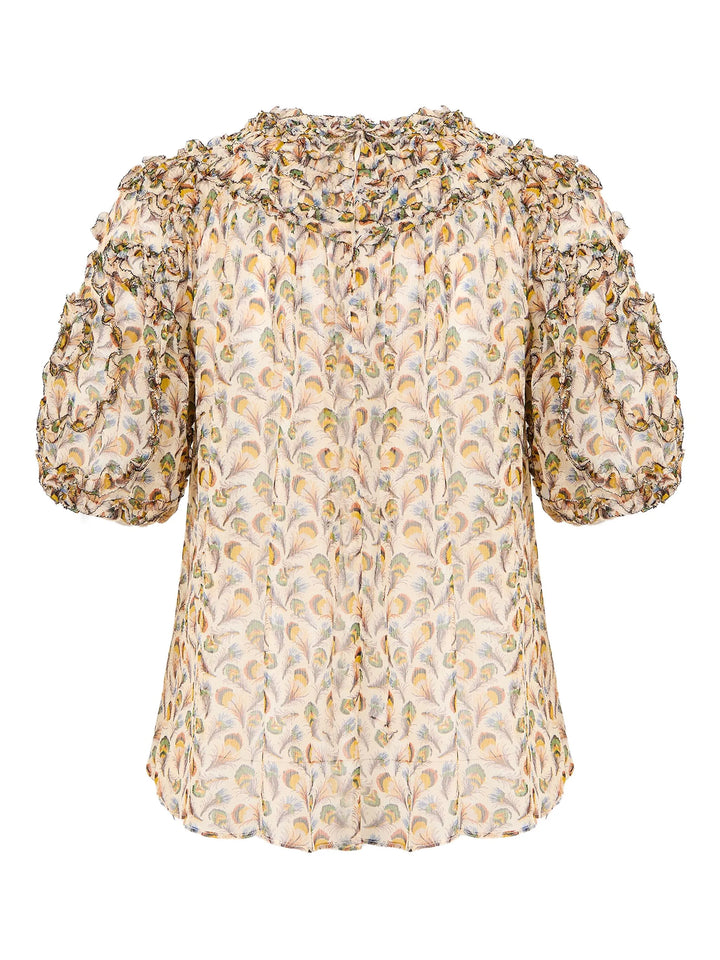Isolda Silk Smocked Short Sleeve Top