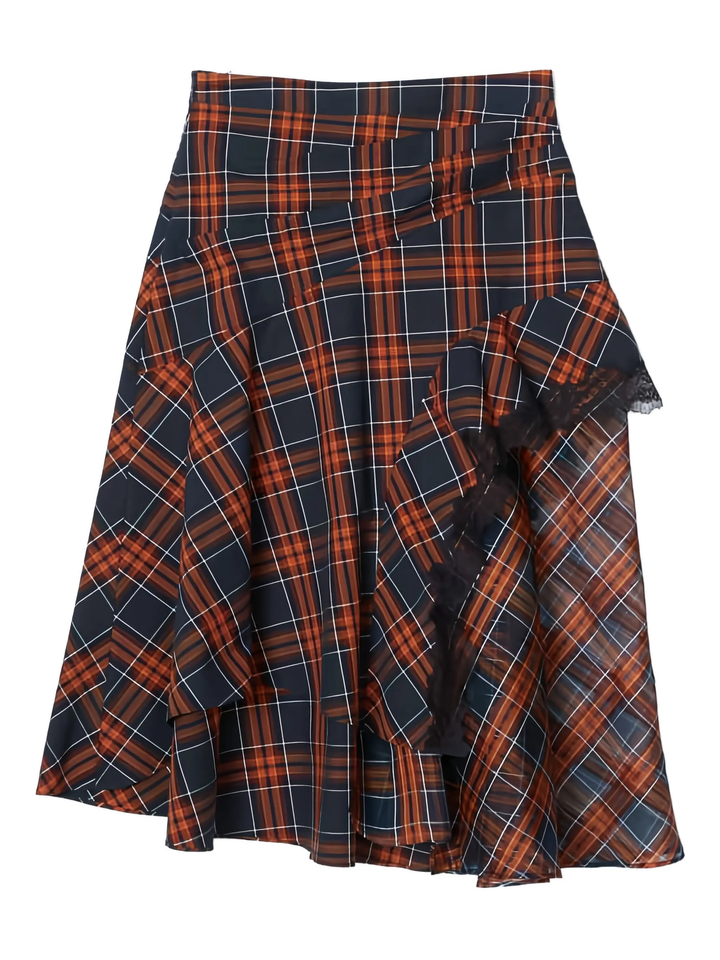 Plaid Mix Draped Midi Skirt