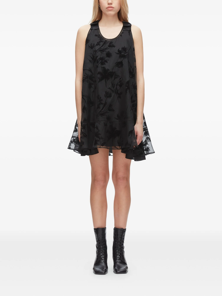 Flocked Organza Trapeze Dress