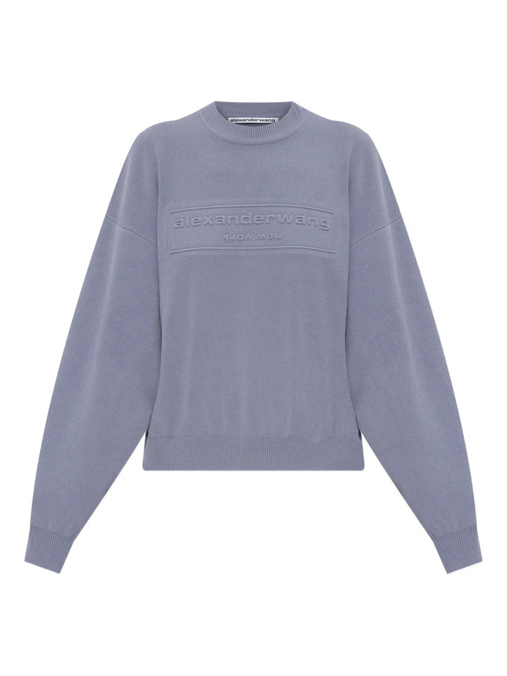 Embossed Logo Ribbed Pullover