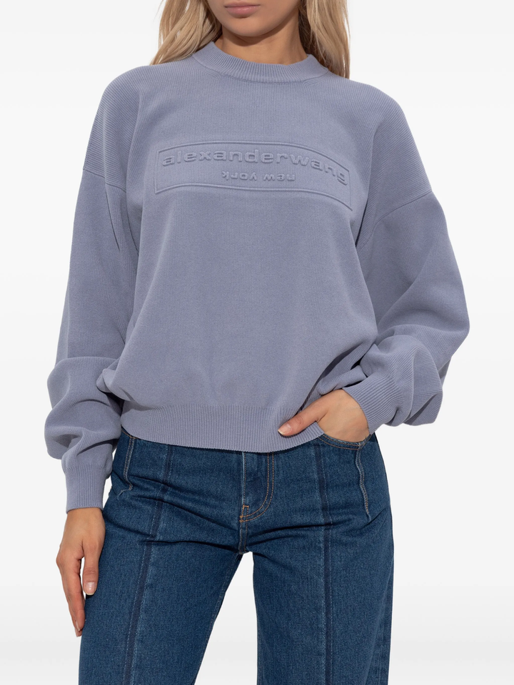 Embossed Logo Ribbed Pullover