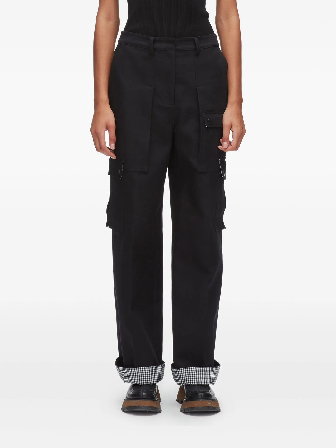 Carpenter Cargo Pants With Plaid Cuffs