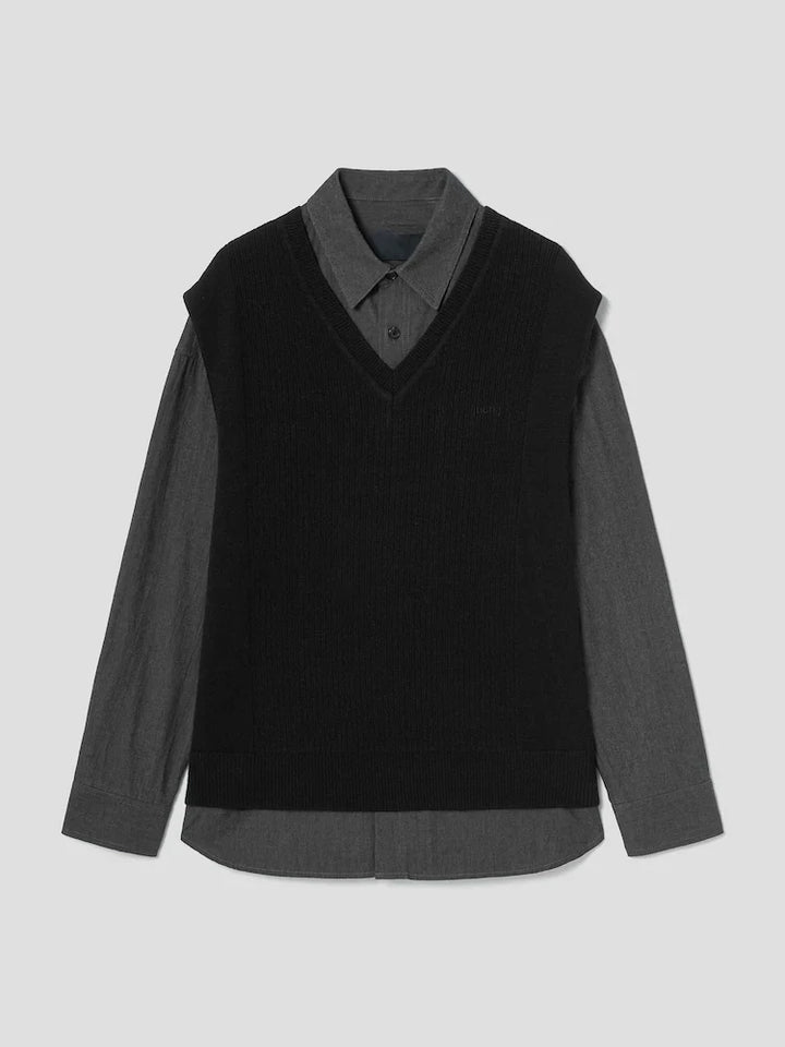 Knit Vest Layered Shirt