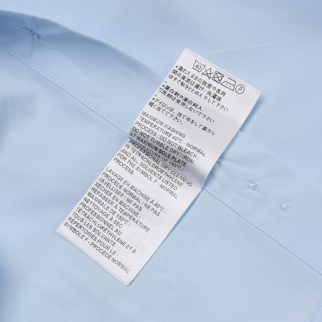 Thom Browne white cropped round collar long-sleeve button-down shirt with chest pocket and brand label tab