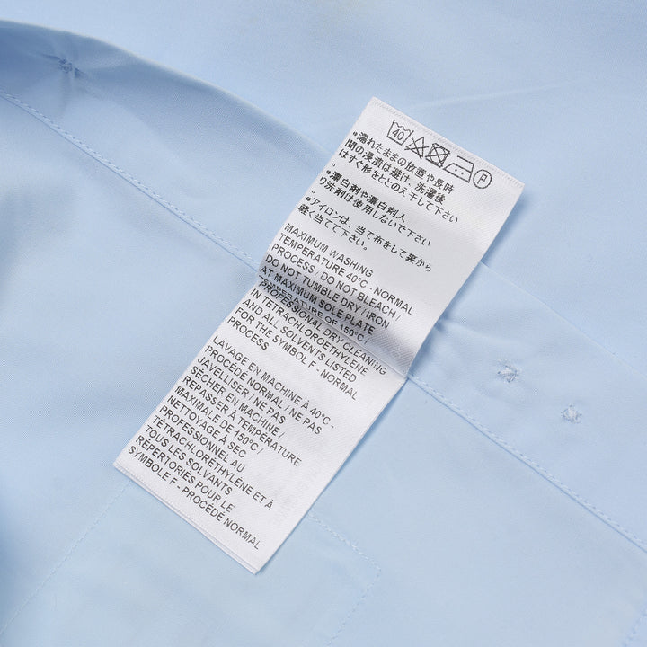 Thom Browne white cropped round collar long-sleeve button-down shirt with chest pocket and brand label tab
