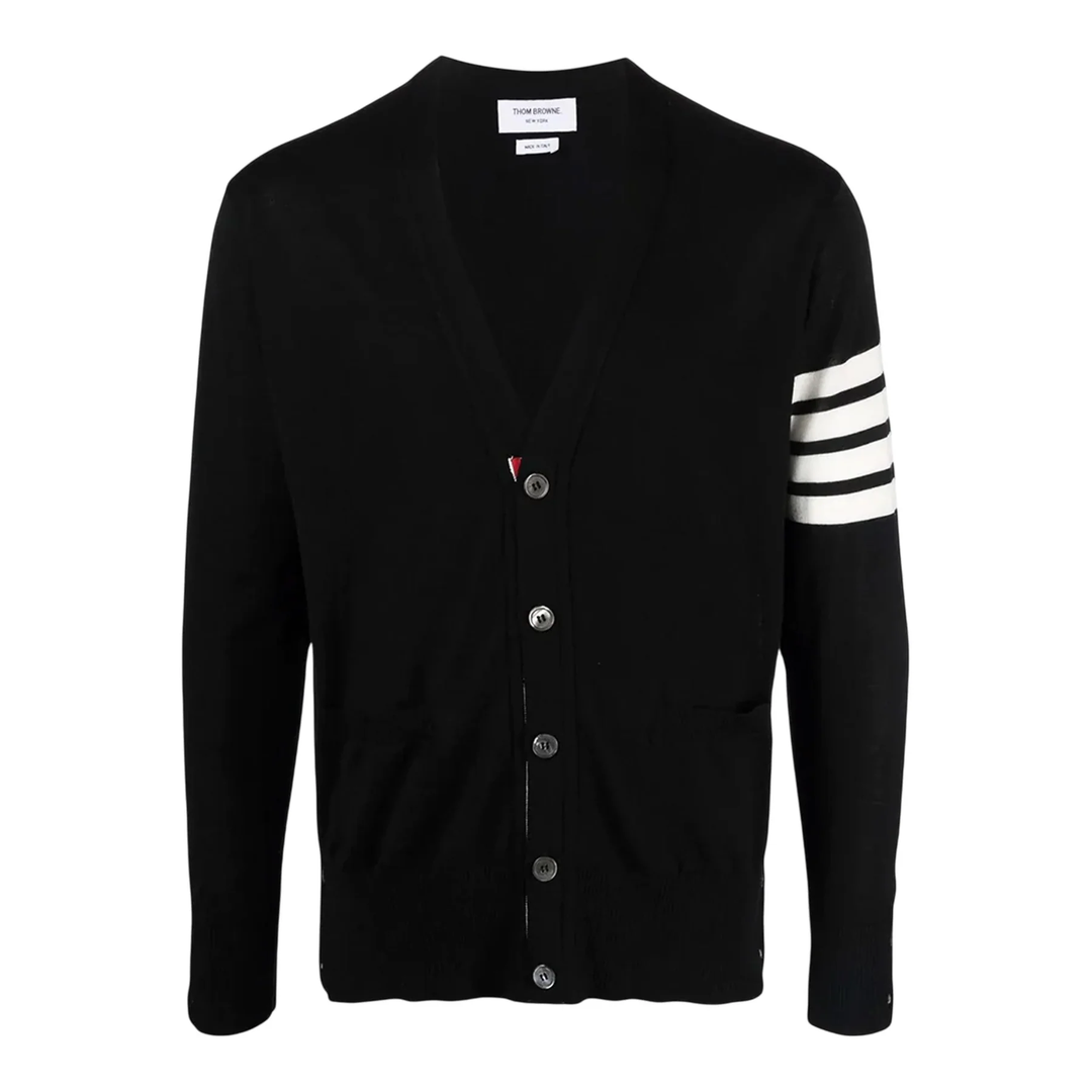 Merino Wool 4-Bar Classic V-Neck Cardigan
