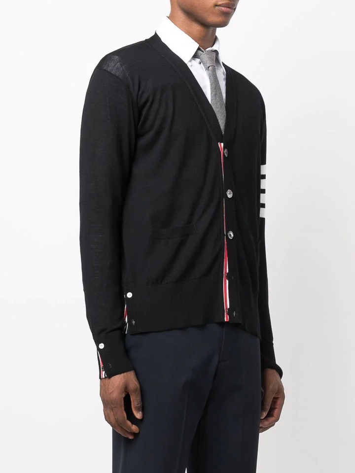 Merino Wool 4-Bar Classic V-Neck Cardigan