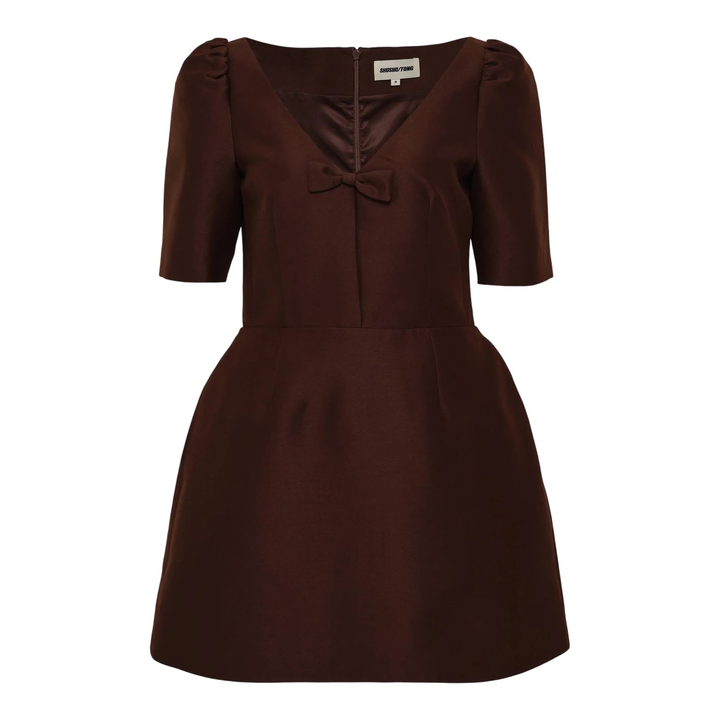 V-Neck Bow Mid-Sleeve Dress