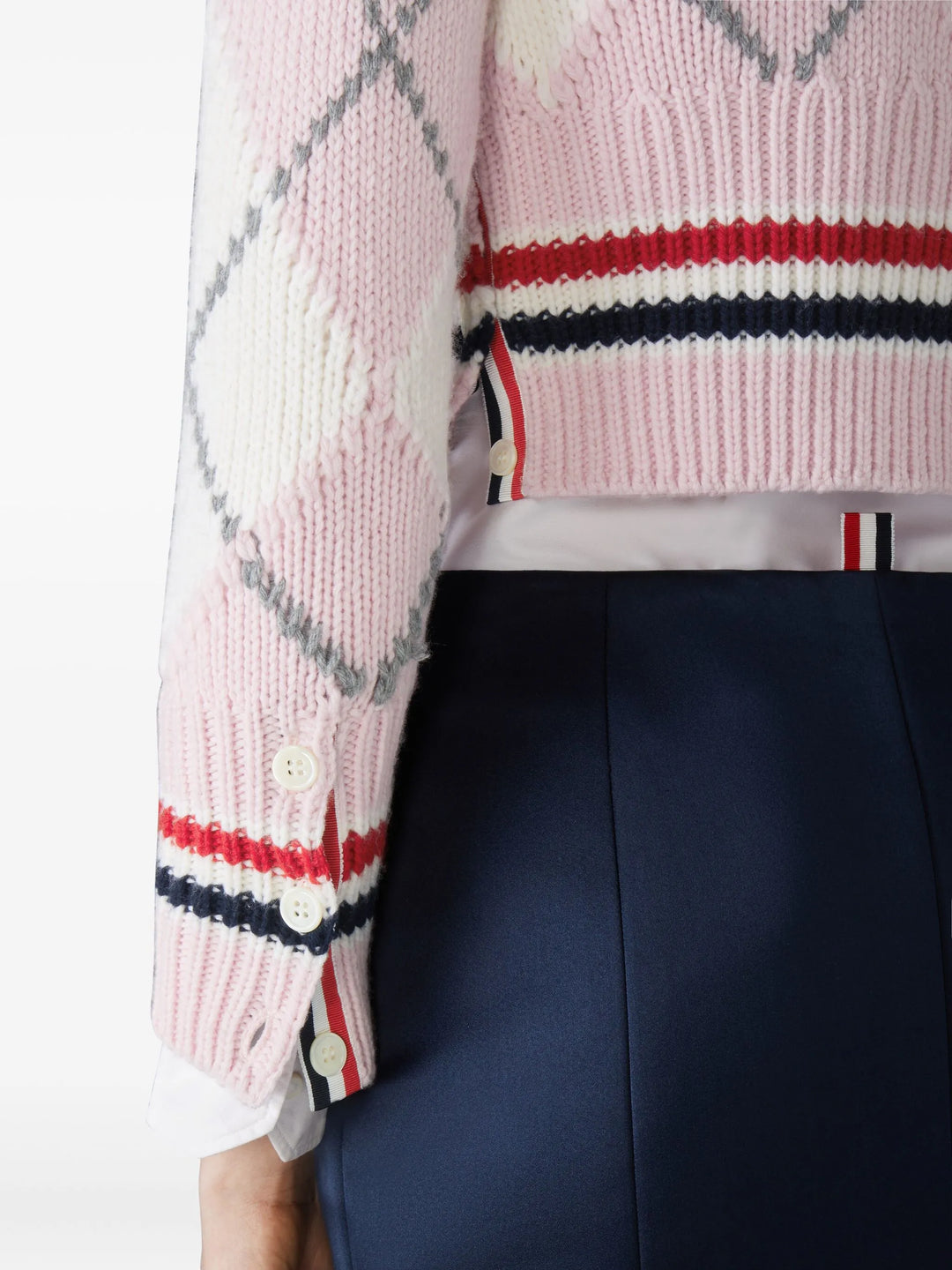 Argyle Intarsia Merino Wool Shrunken Cardigan