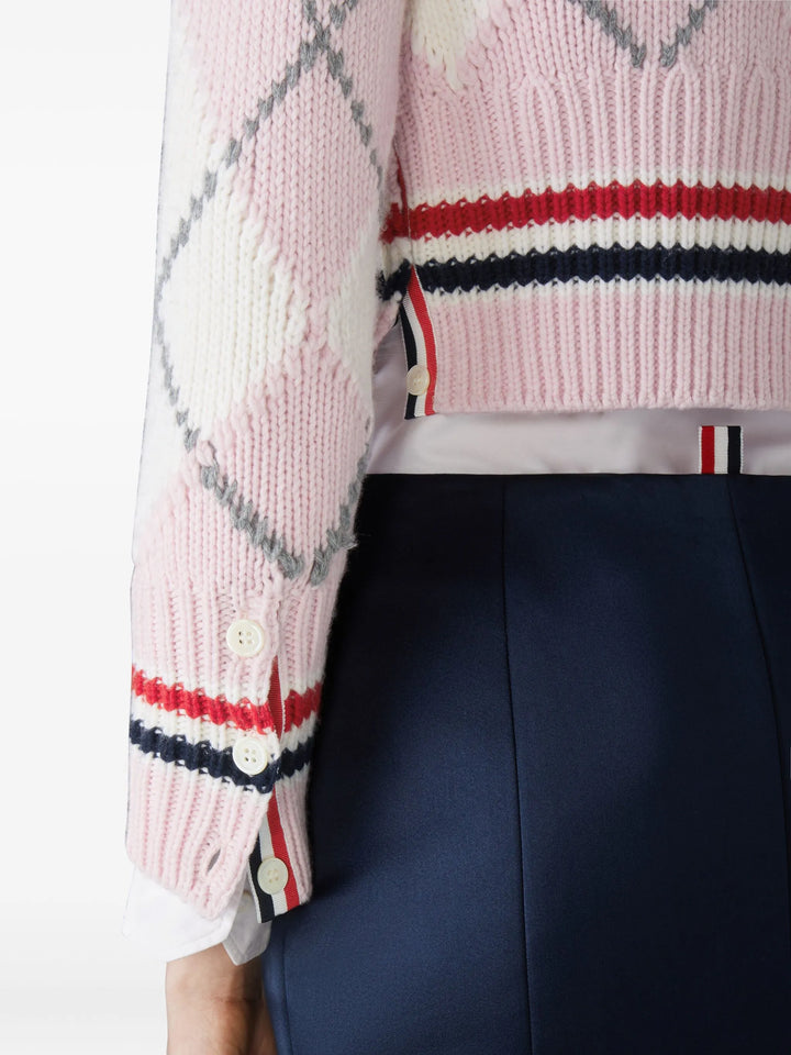 Argyle Intarsia Merino Wool Shrunken Cardigan