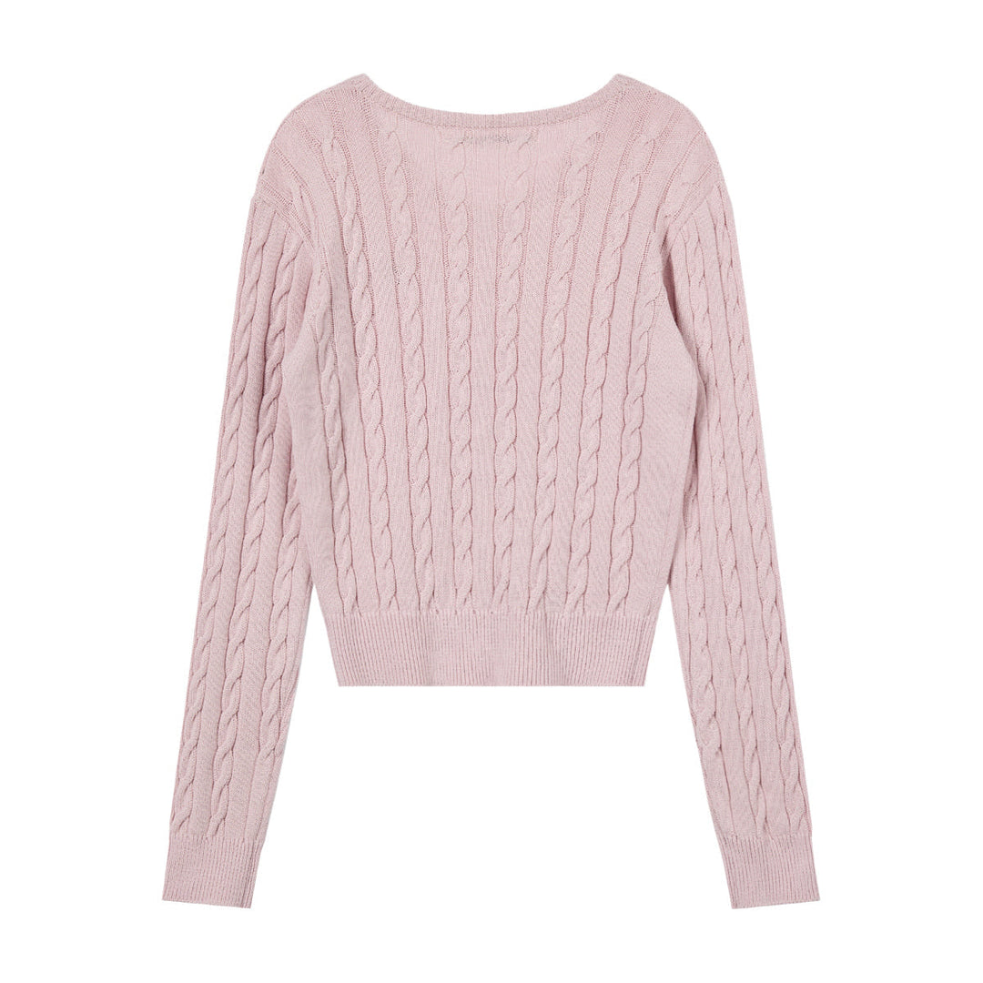 Cable V-Neck Knit Top