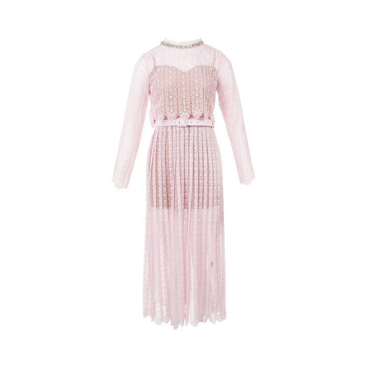 Pink Organza Lace Midi Dress