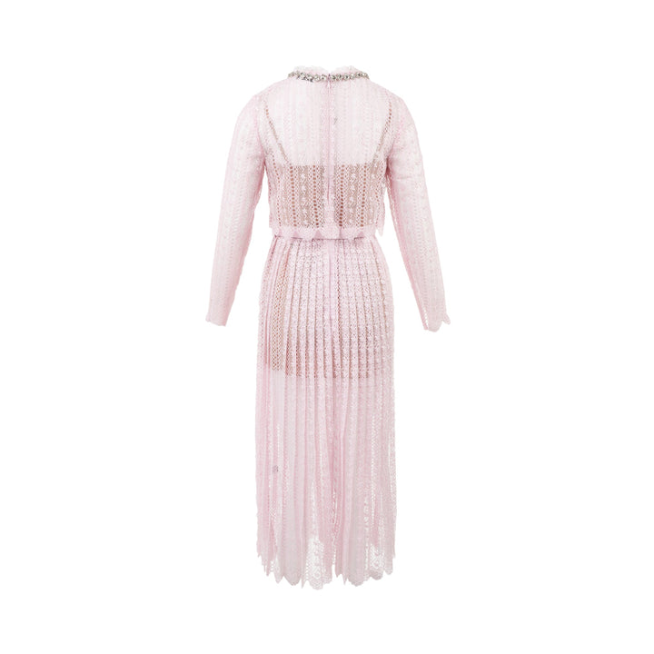 Pink Organza Lace Midi Dress
