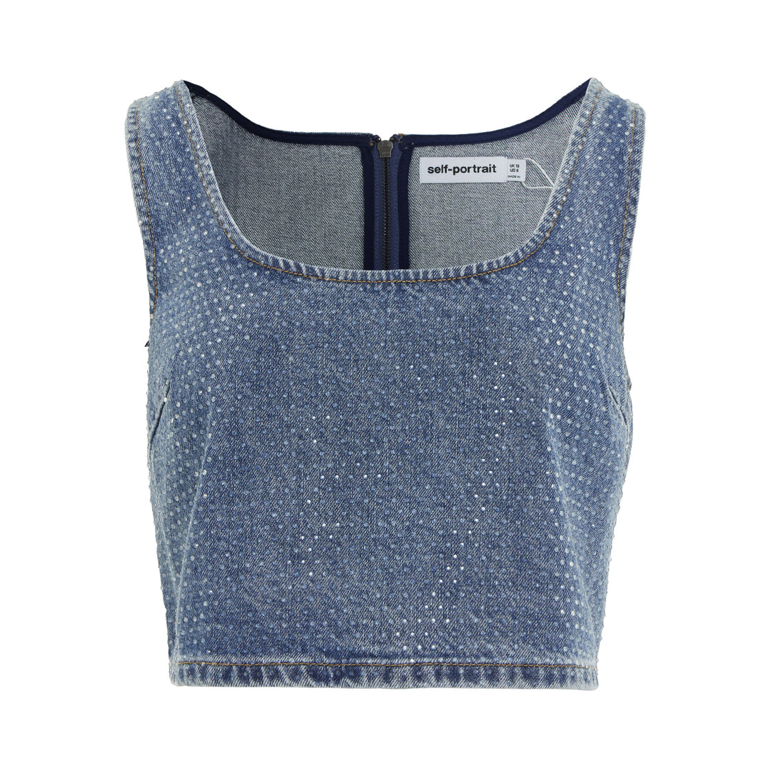 Self-Portrait Rhinestone Denim Crop Top – Available at Club 21, Official Retailer in Singapore, Malaysia & Thailand with Global Shipping Online