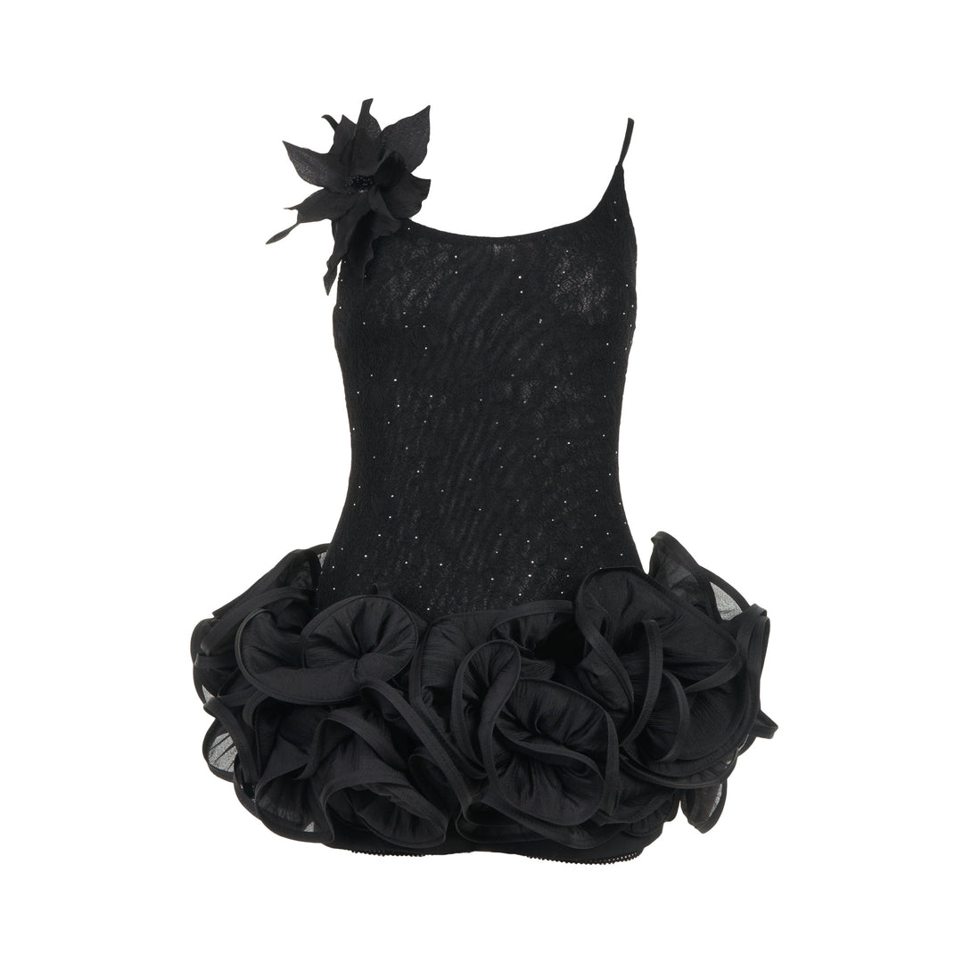 Black Sequin Ruffle Dress