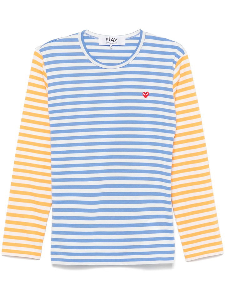 Small Red Embroidered Bi-Color Long Sleeve Tee