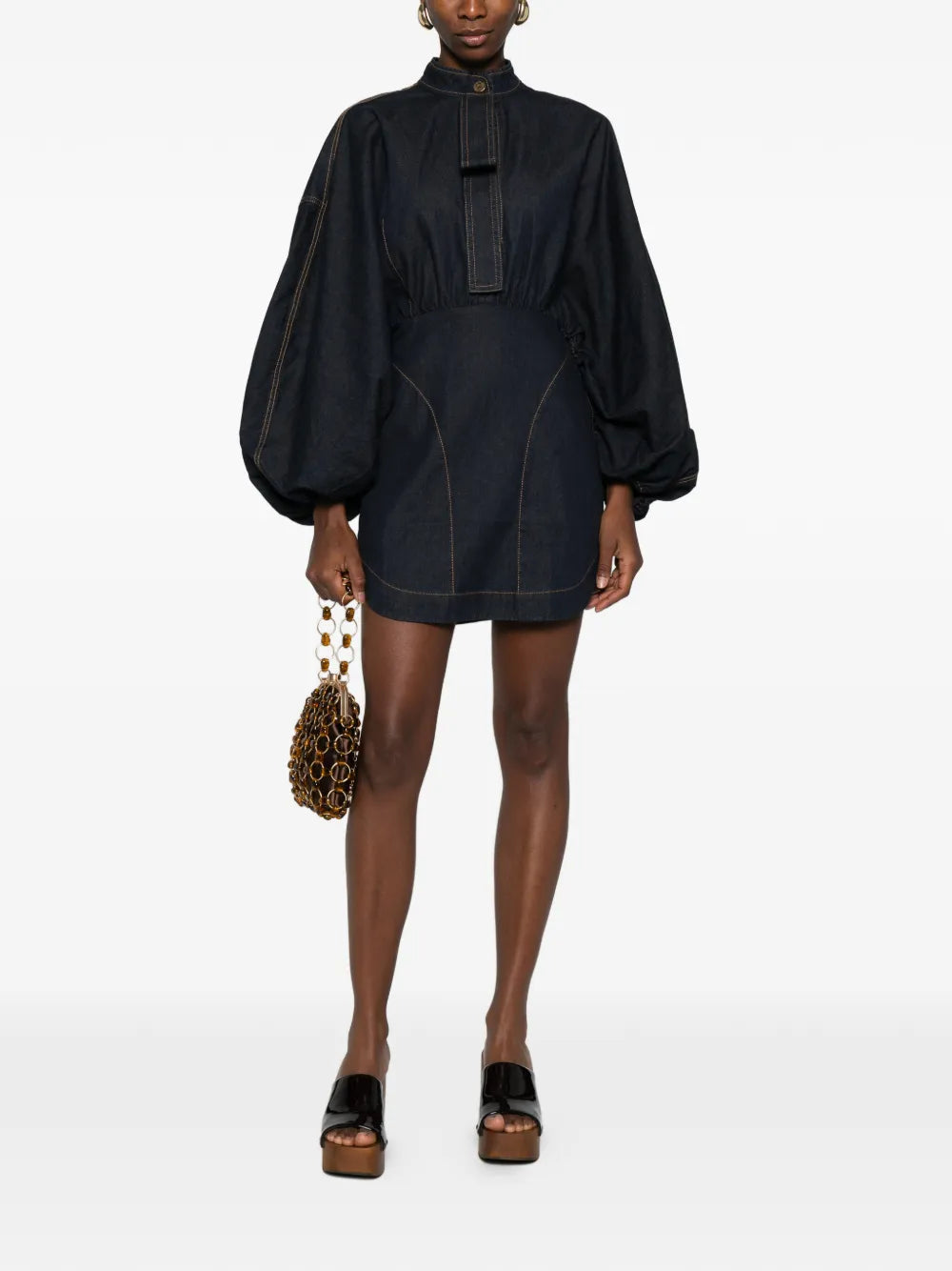 Denim Gathered Mini Dress