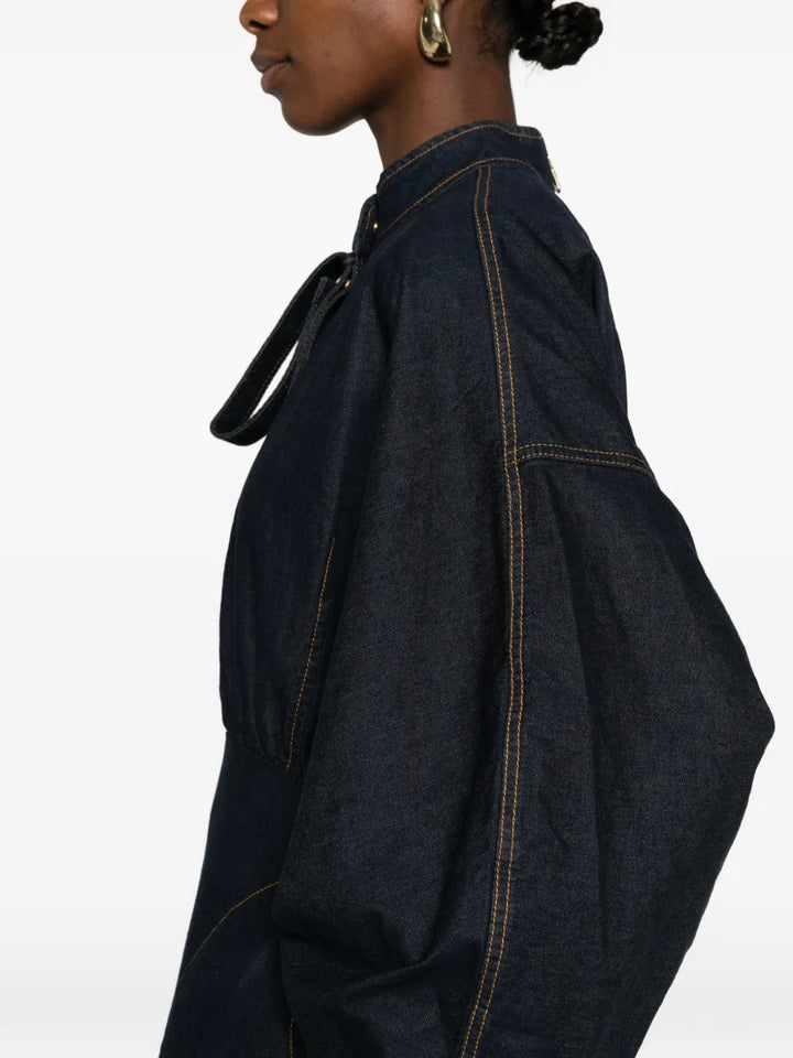 Denim Gathered Mini Dress