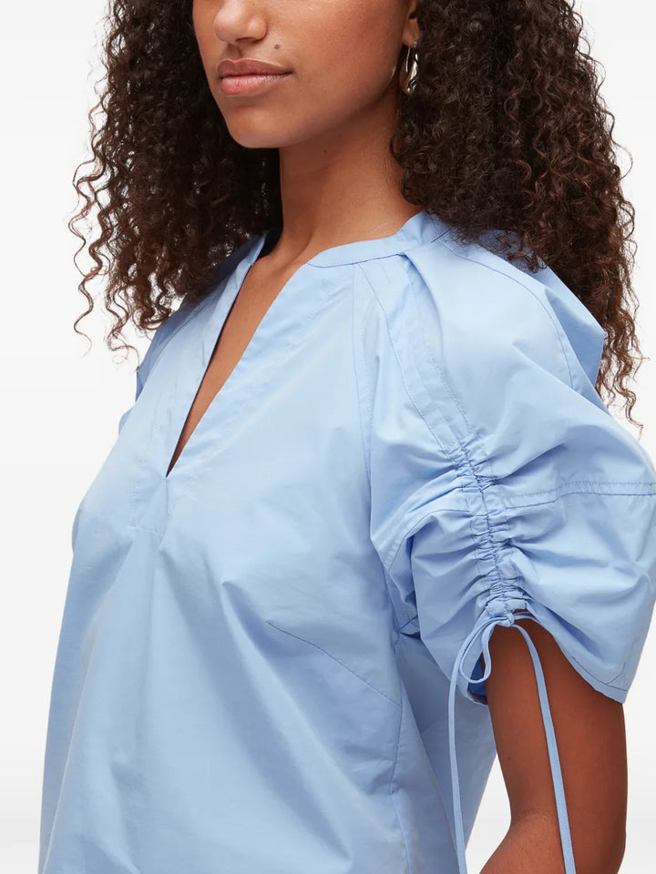 Ruched Sleeve V Neck Top