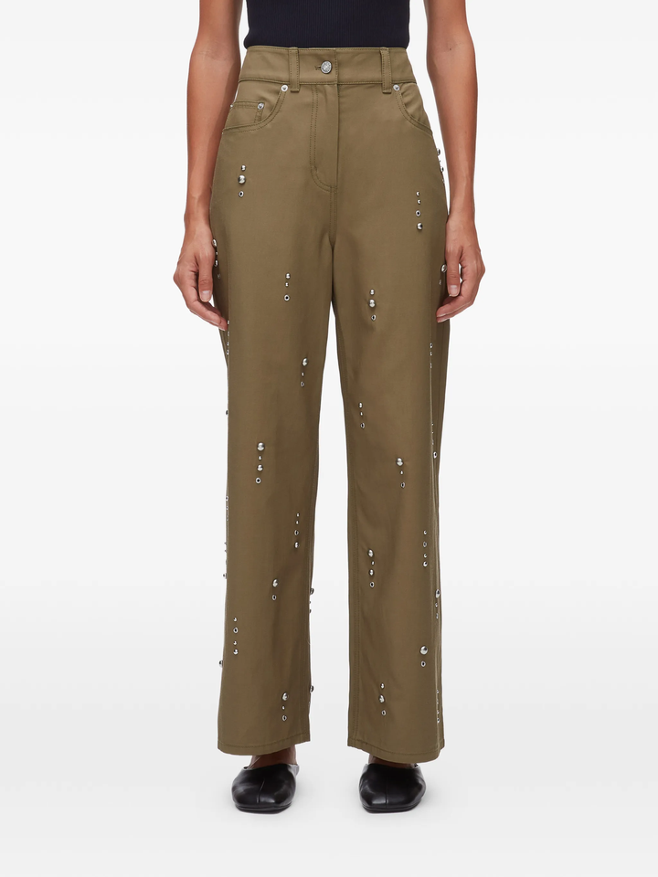 Flat Front Wide Leg Studded Pants