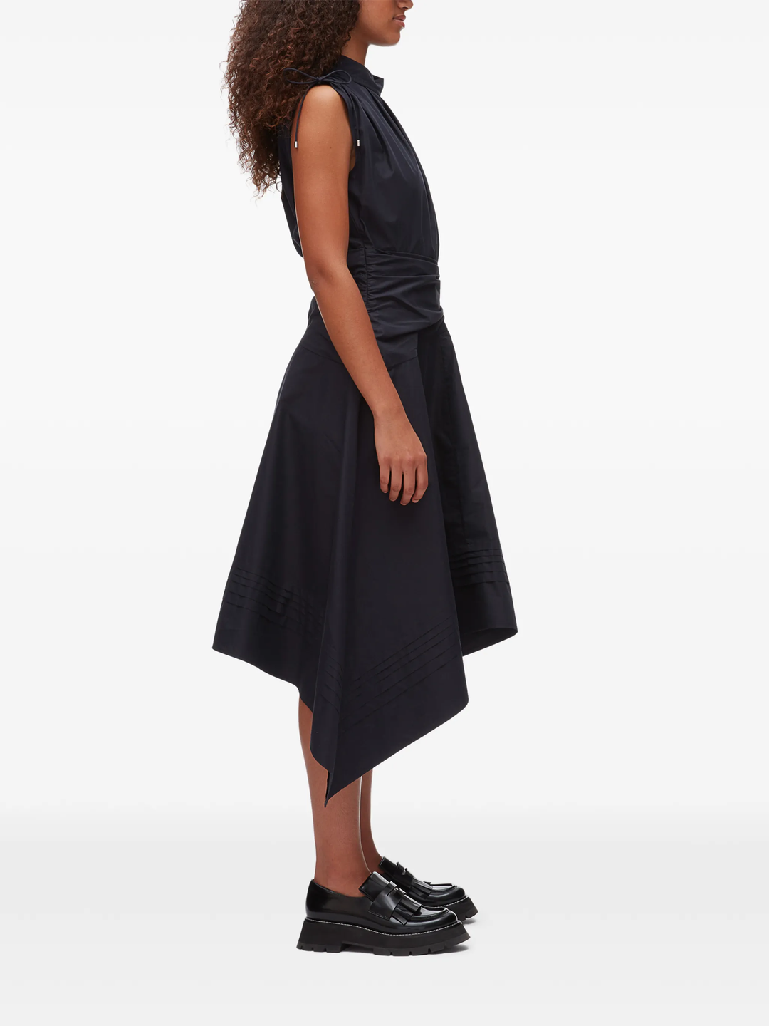 Sleeveless Ruched Dress With Handkerchief Hem