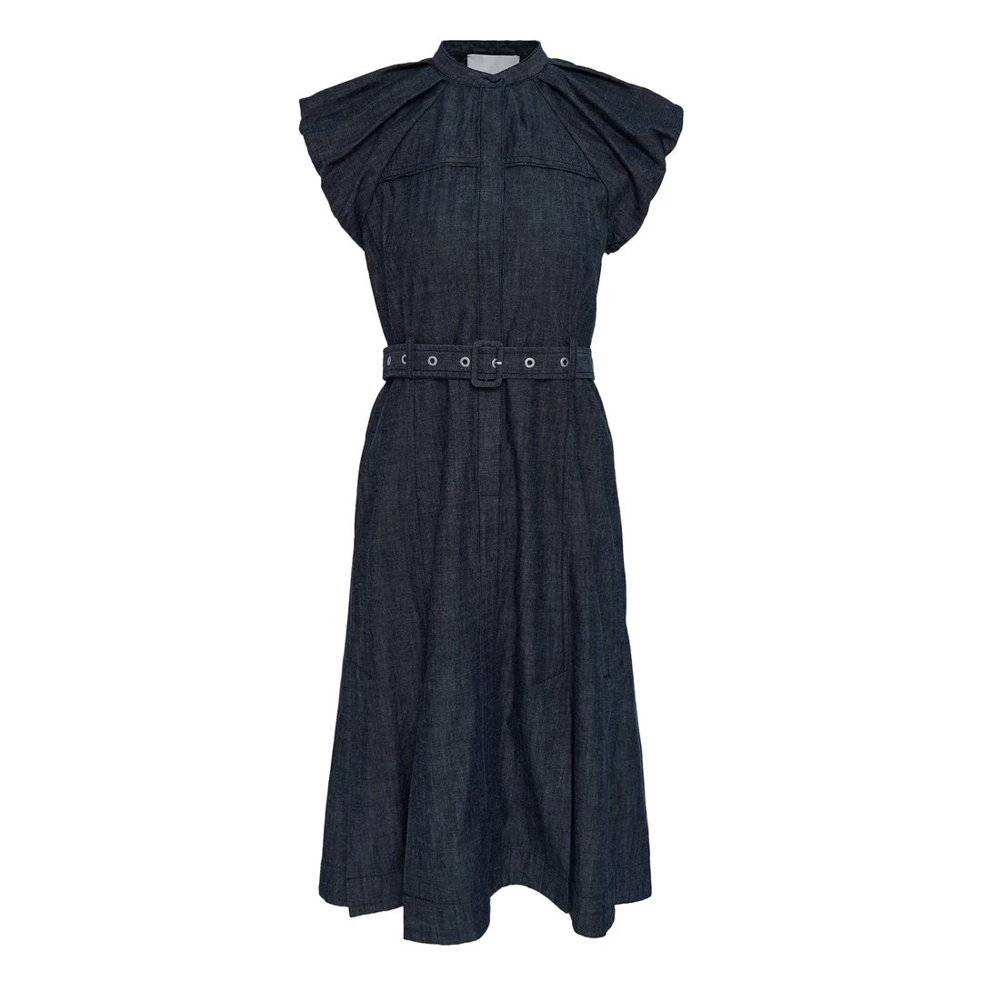 Denim Shirting Puff Sleeve Dress
