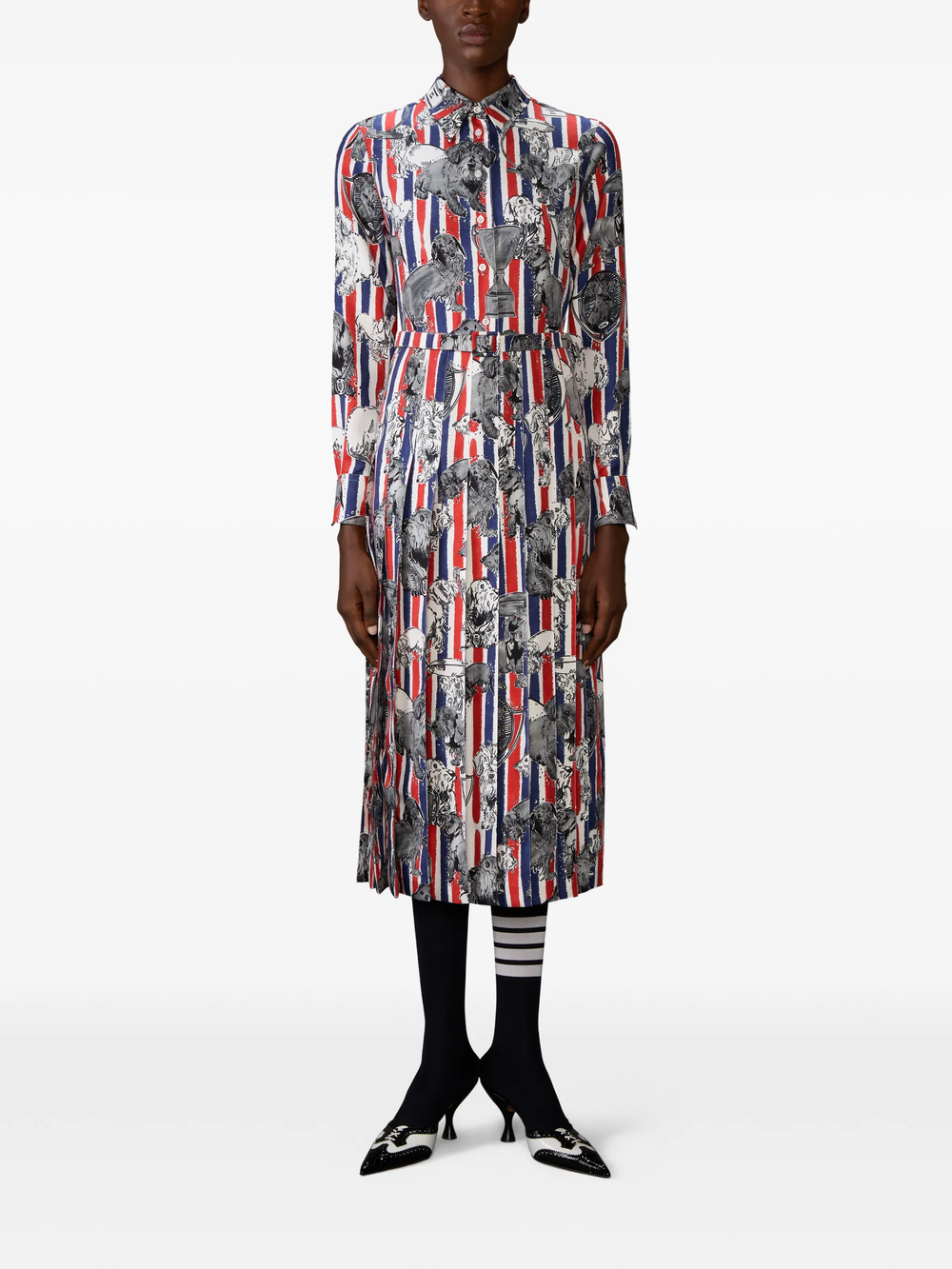 Thom Browne Calf Length Long Sleeve Pleated Bottom Dress - view 2