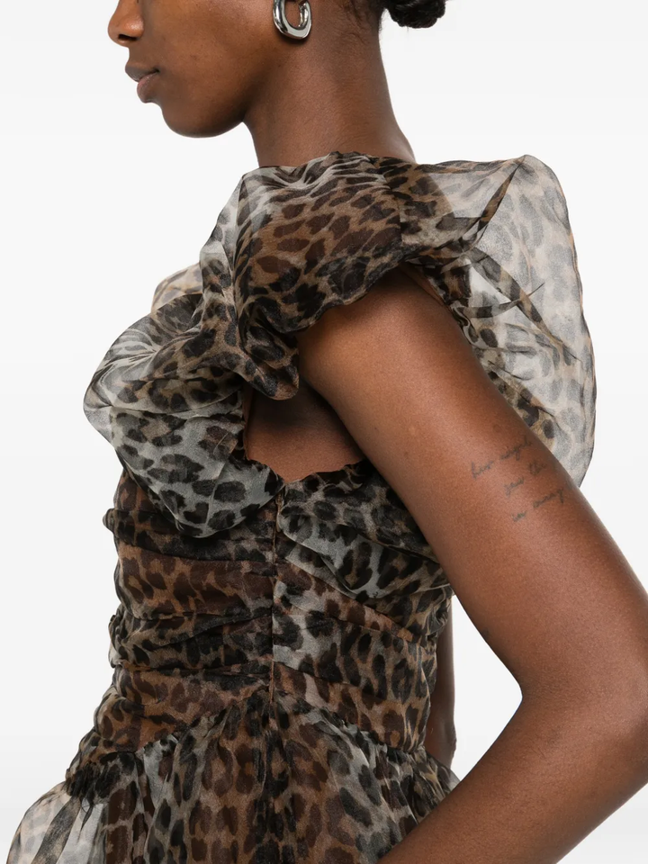 Printed Textured Organza Long Dress