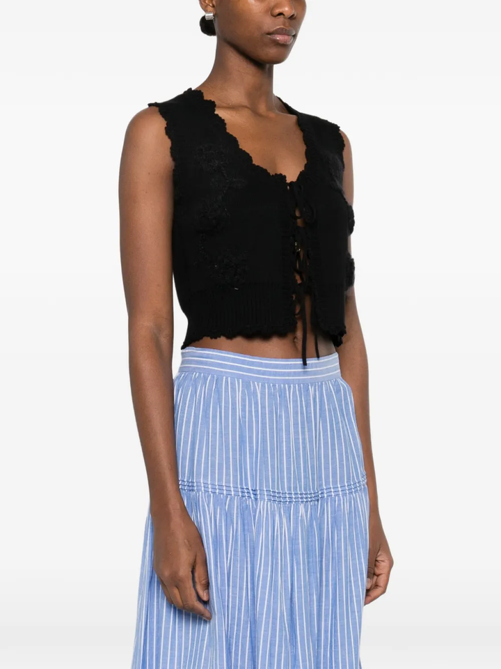 Cotton Cashmere Crochet Applique Vest