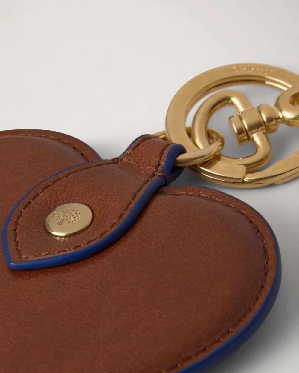 Heart Keyring Oak & Pigment Blue Smooth Glossy Leather
