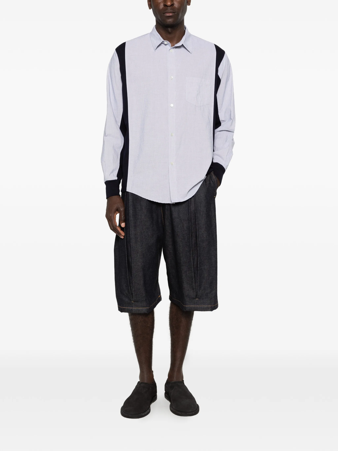 Mix Fabric Long Sleeve Shirt