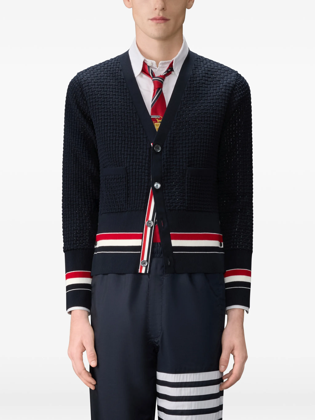 Float Ripple Stitch V Neck Cardigan