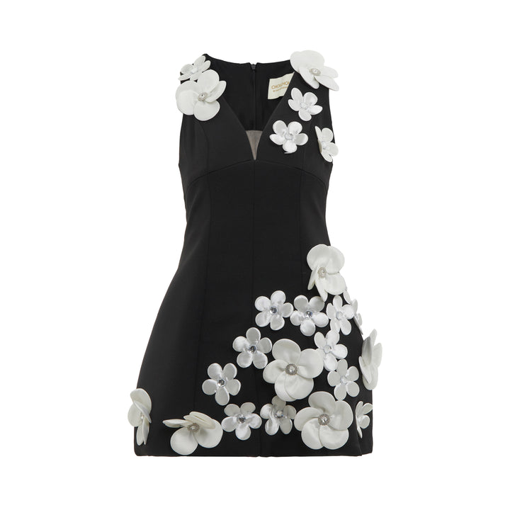 Black Floral Appliqué Mini Dress