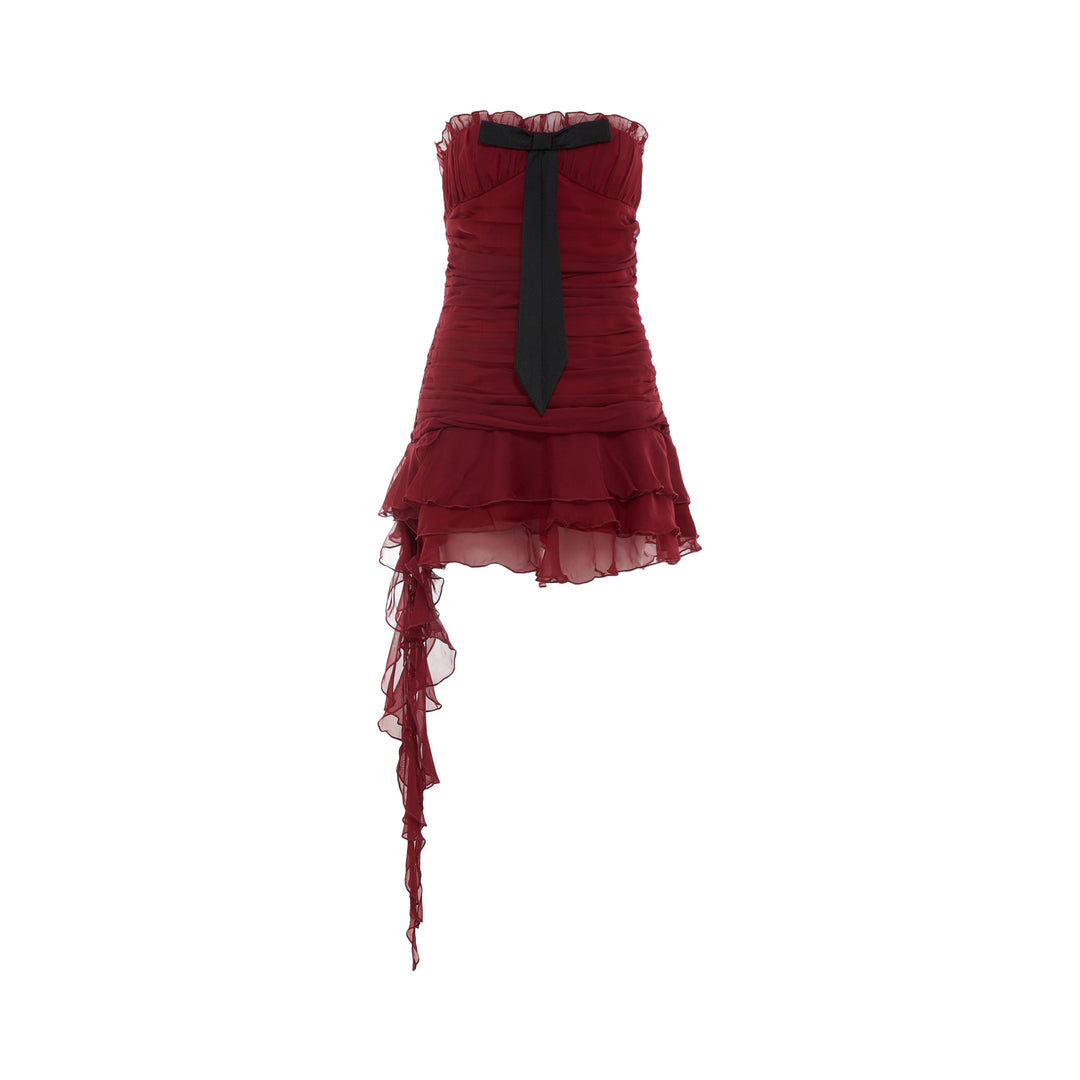 Red Ruched Strapless Mini Dress