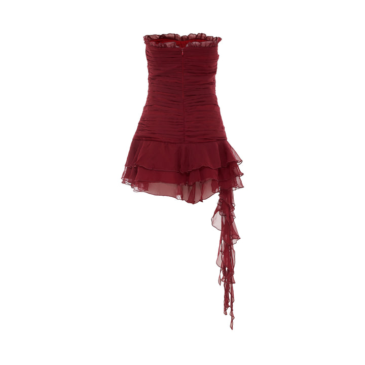 Red Ruched Strapless Mini Dress