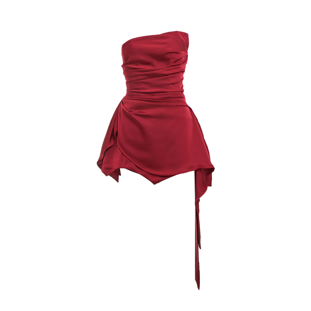 Red Ruched Strapless Mini Dress