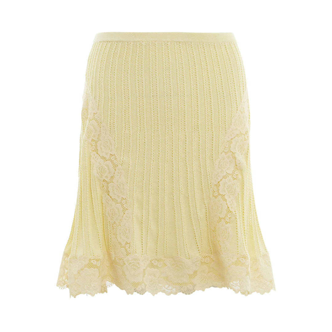 Yellow Pointelle Knit Mini Skirt
