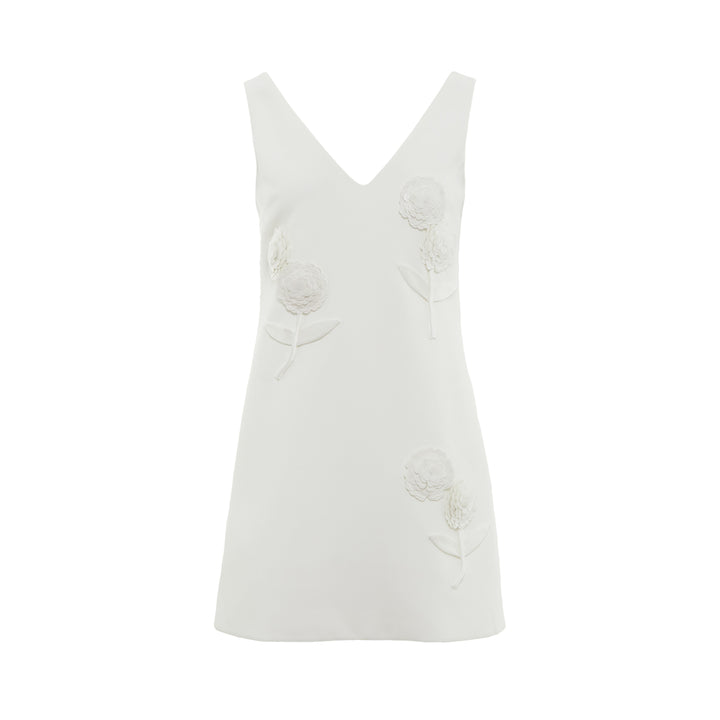 White Crepe Floral Embellished Mini Dress