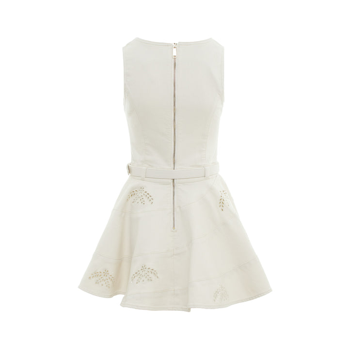 Cream Broderie Denim Sleeveless Dress