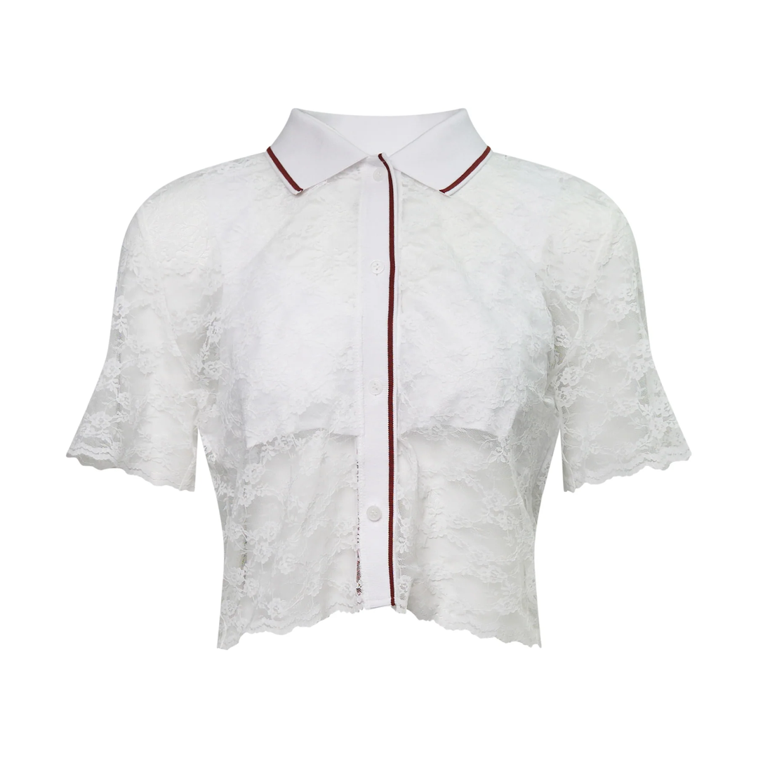 White Lace Cropped Shirt
