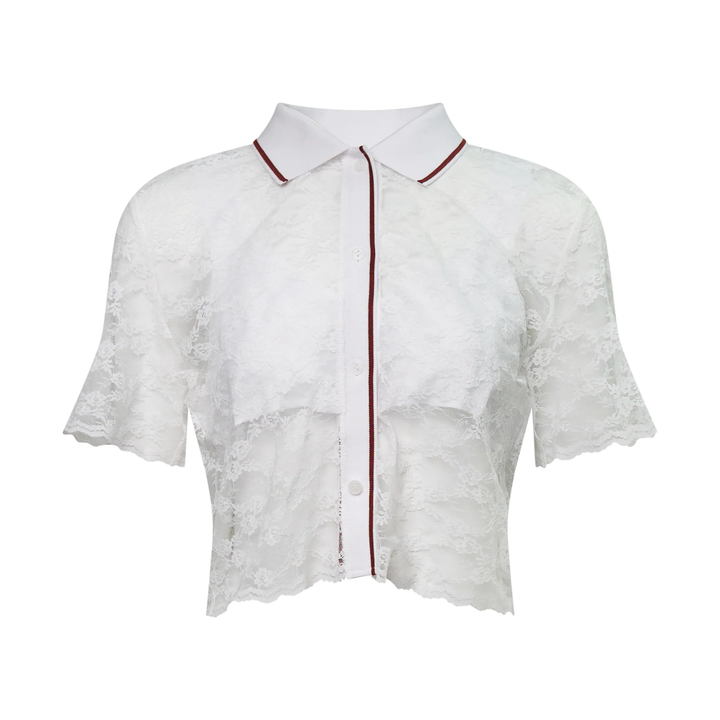 White Lace Cropped Shirt
