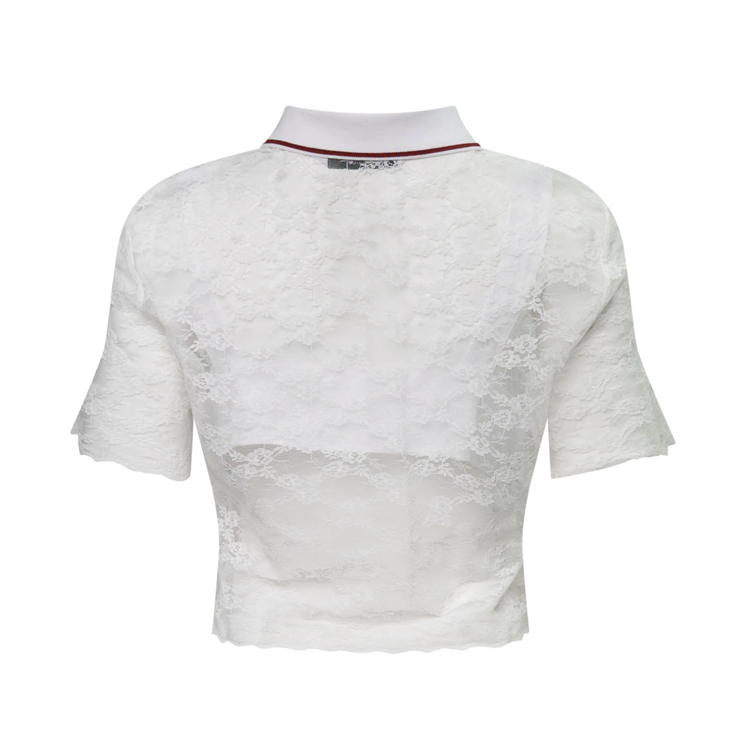 White Lace Cropped Shirt