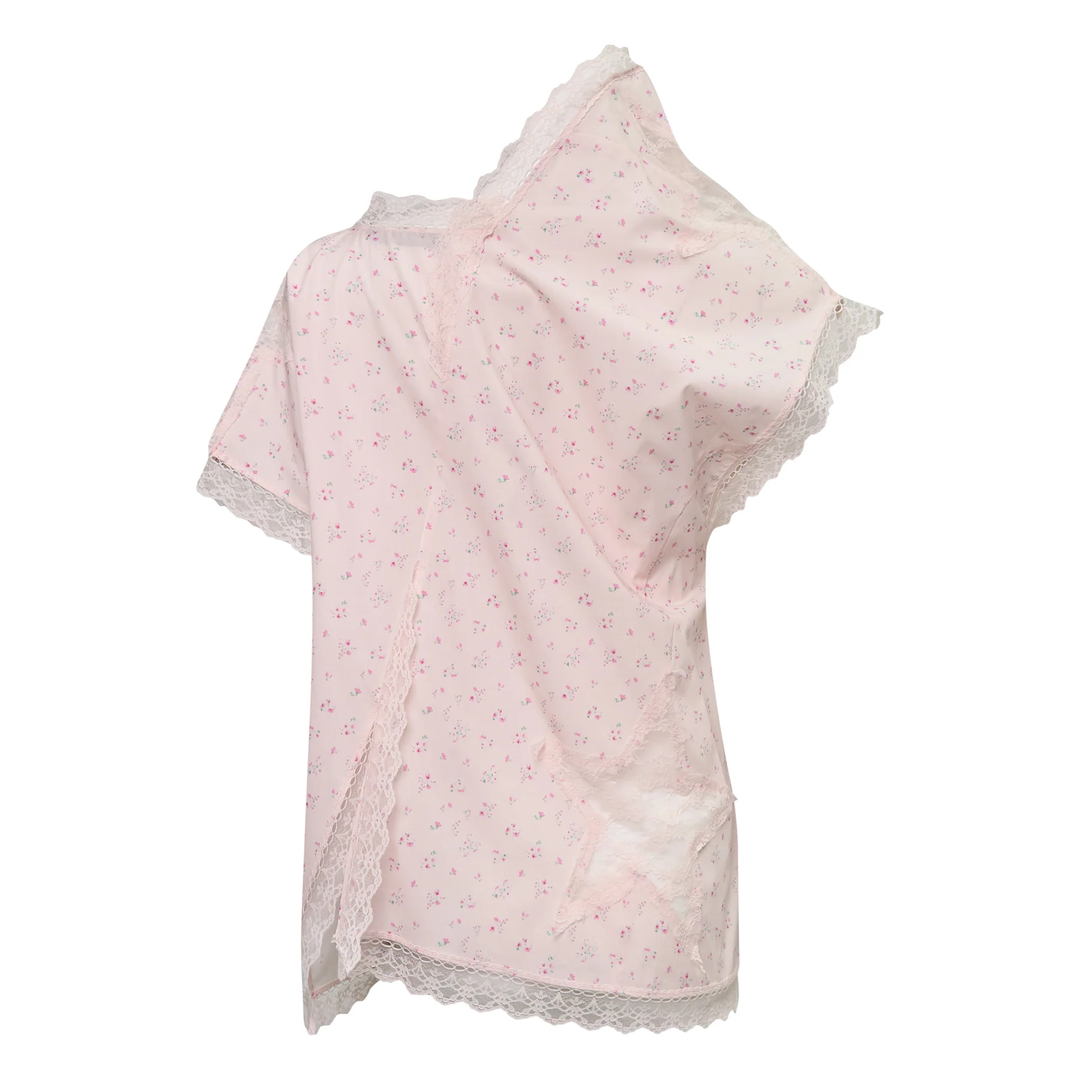 Pink Floral Asymmetric Star Blouse